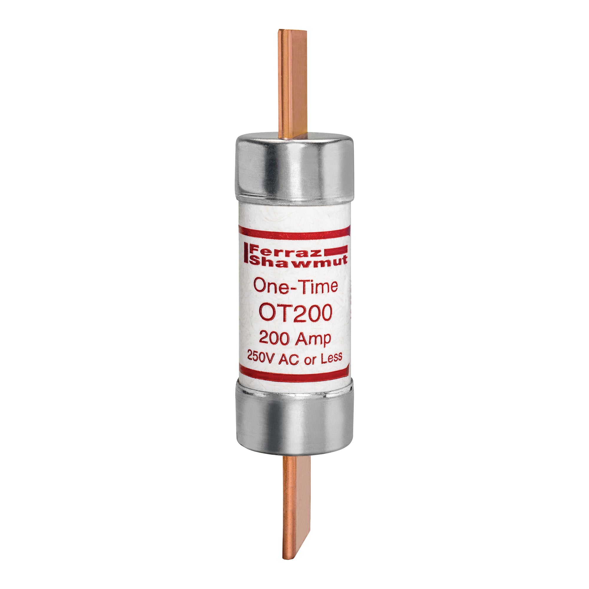OT200 OT Series Fast Acting One-Time Fuse, 200 A, 250 V AC/DC, 50/20 kA Interrupt, Class: K5, Cylindrical Body