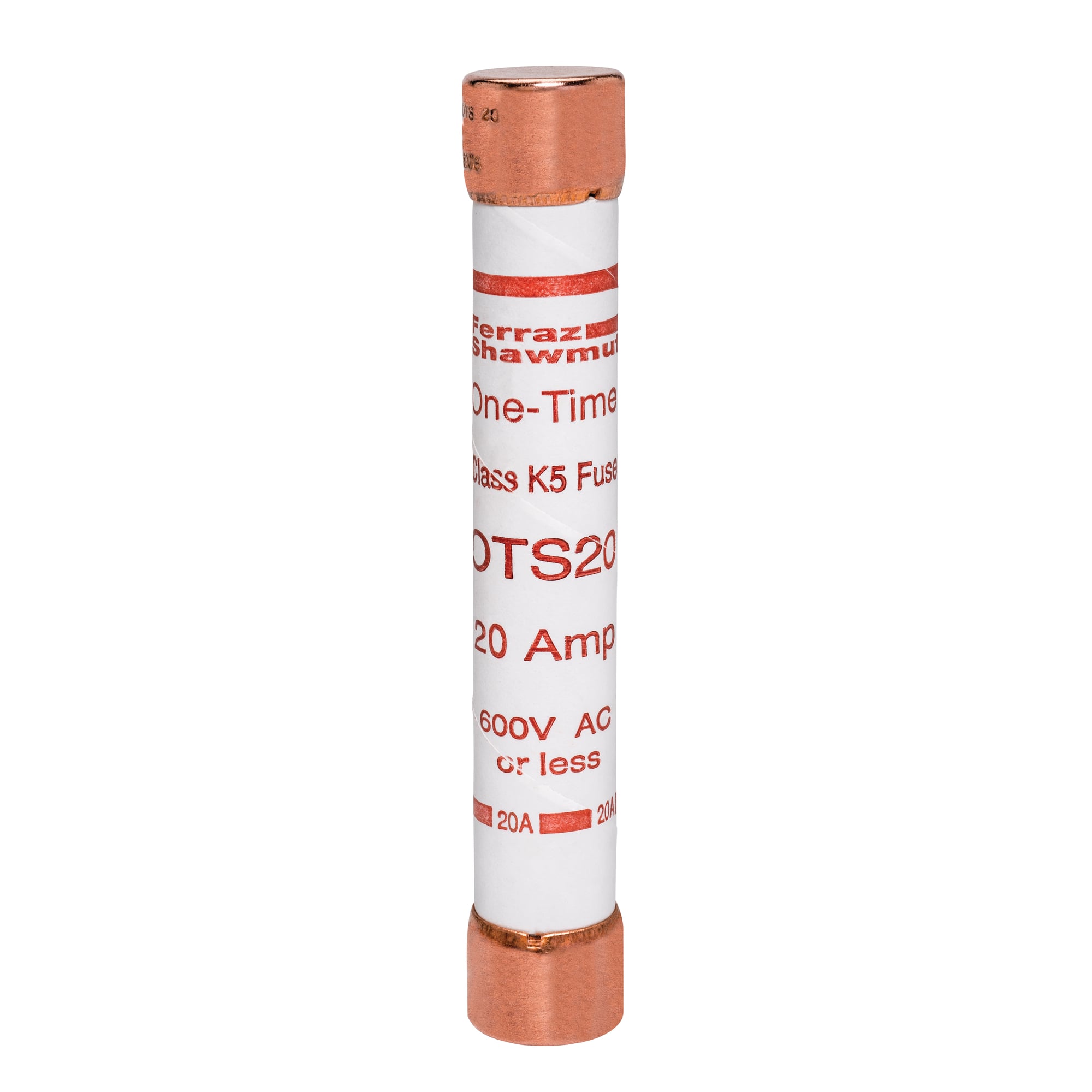 OTS20 Low Voltage Fast Acting Fuse, 20 A, 600 V AC/300 V DC, 50/20 kA Interrupt, K5 Class, Cylindrical Body