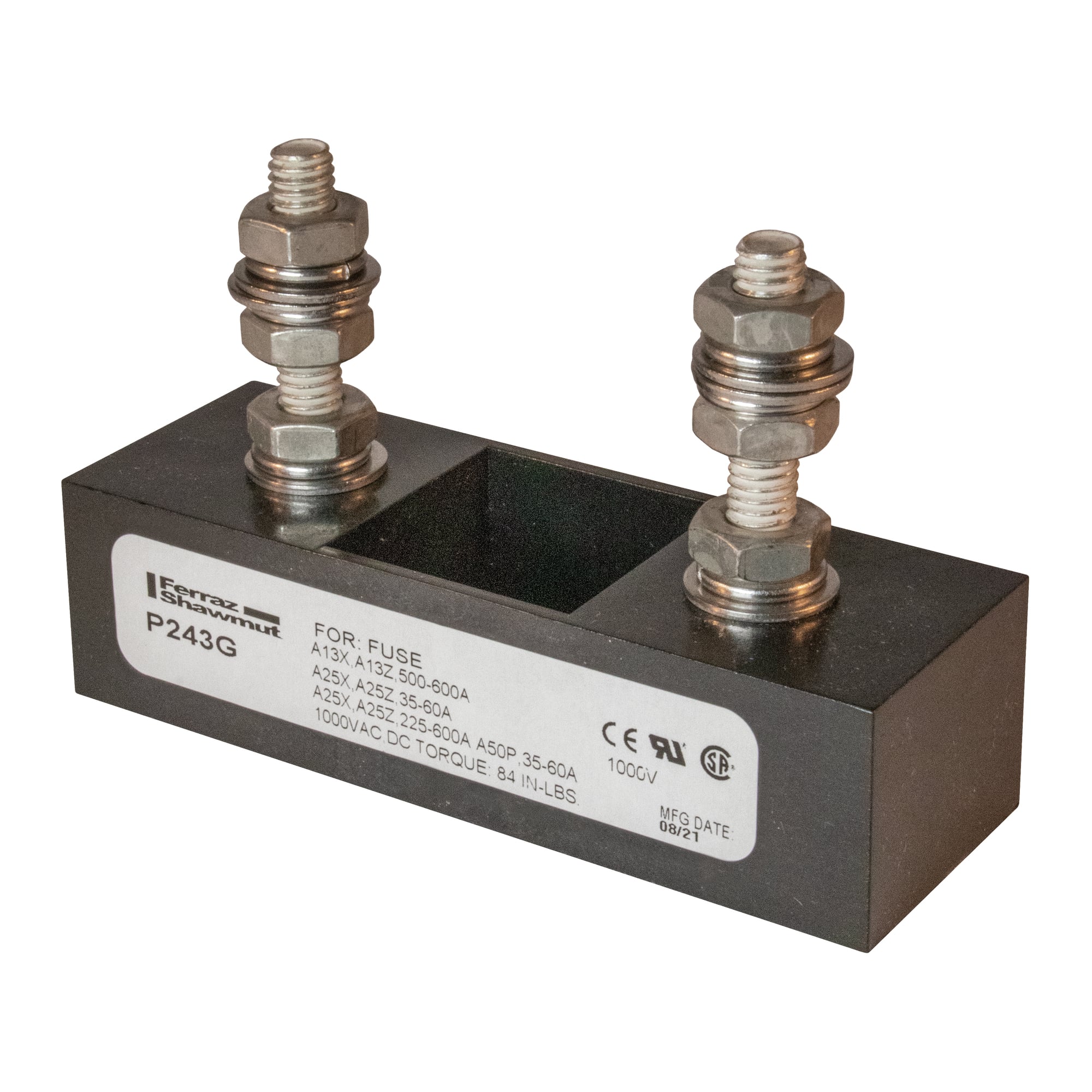 Fuse Block 1000VAC 1000VDC 600A 1-Pole Stud center to center: 2.44 inch