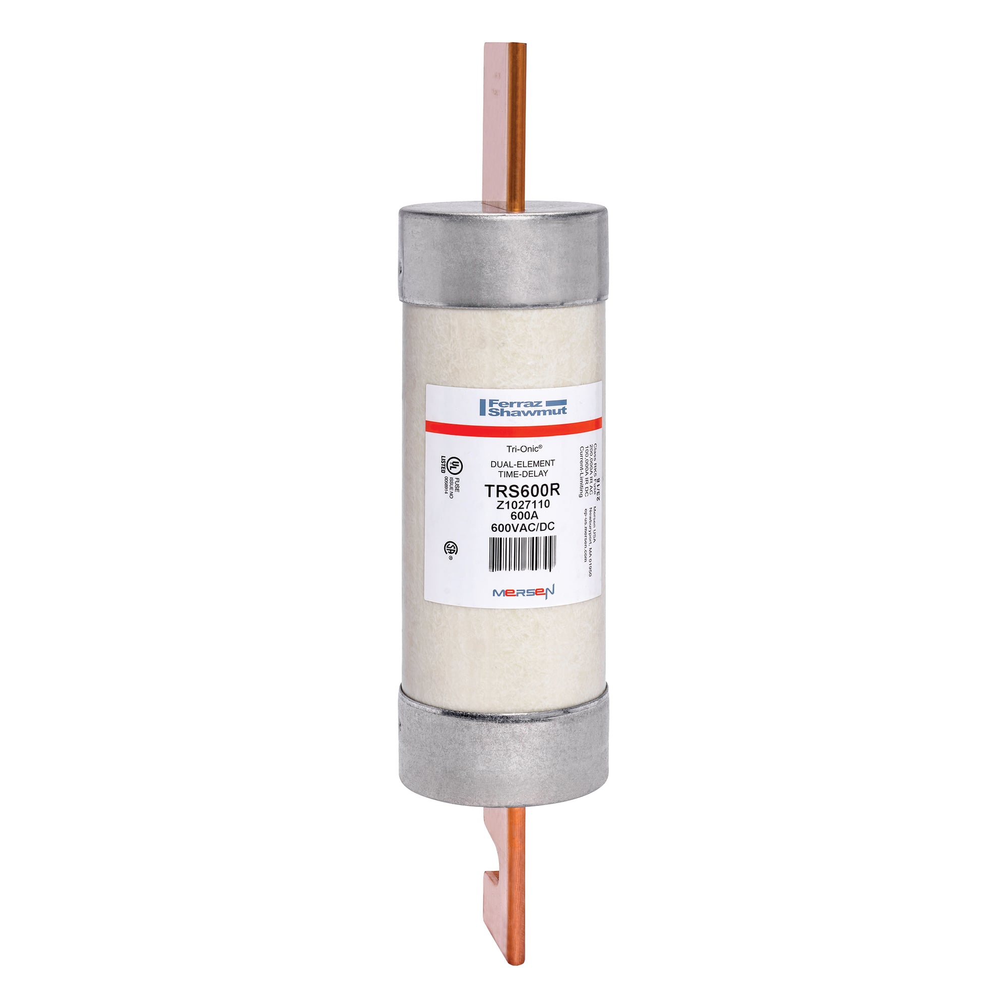 TRS600R Tri-Onic Current Limiting Low Voltage Time Delay Fuse, 600 A, 600 V AC/DC, 200/100 kA Interrupt, RK5 Class, Cylindrical Body