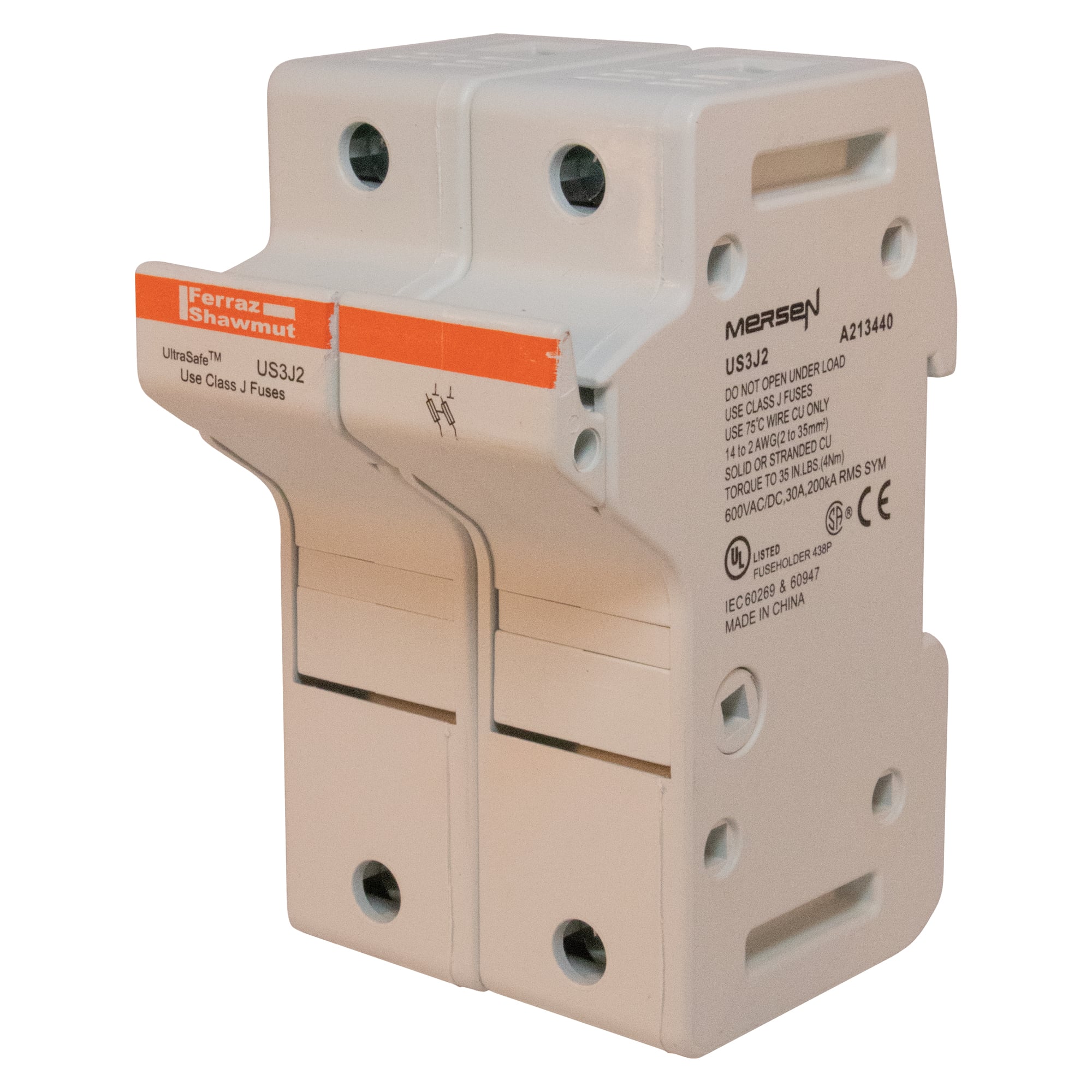 Fuse Holder 600VAC 600VDC Class J 30A 2-Pole Pressure Plate IP65
