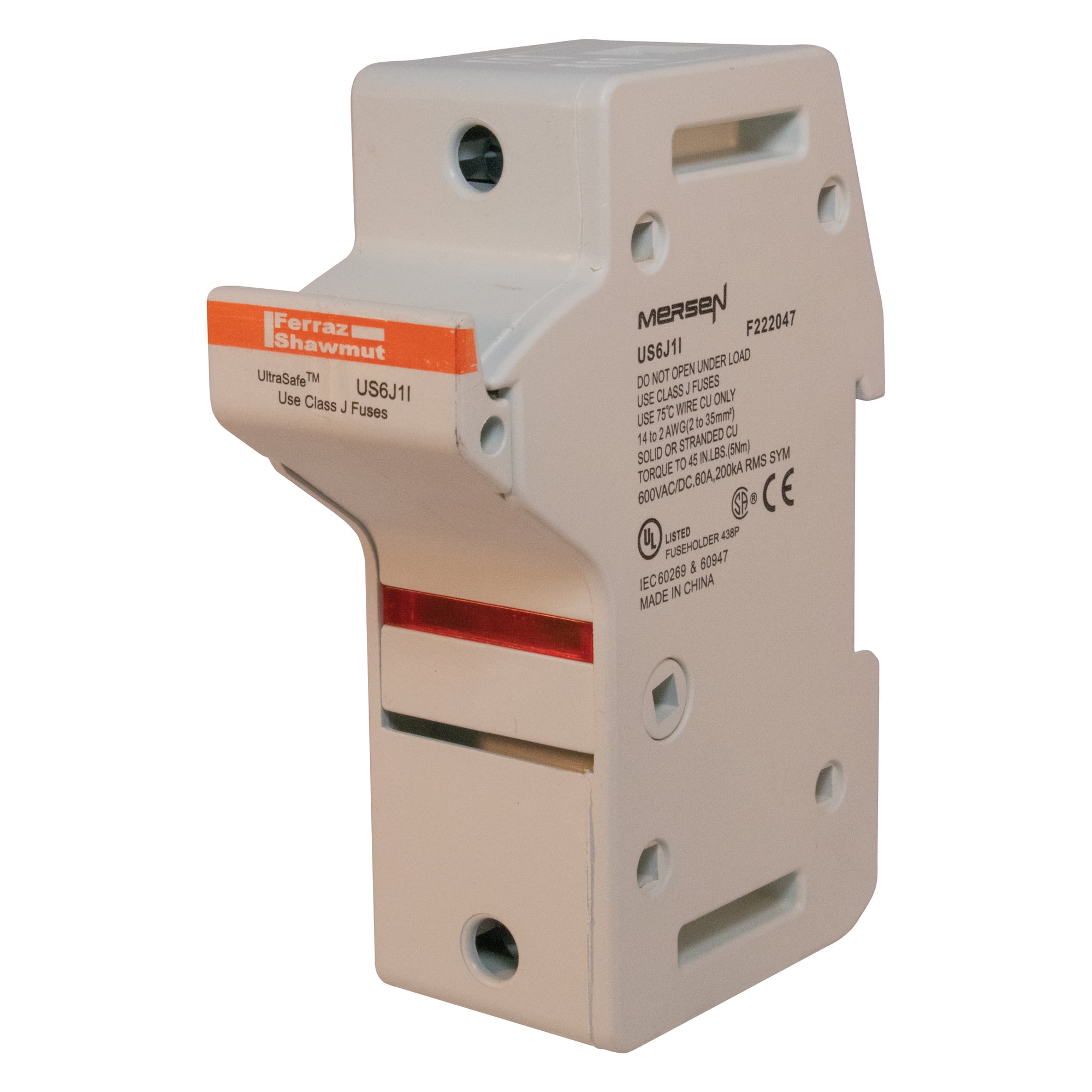 Fuse Holder 600VAC 600VDC Class J 60A 1-Pole LED Pressure Plate IP65