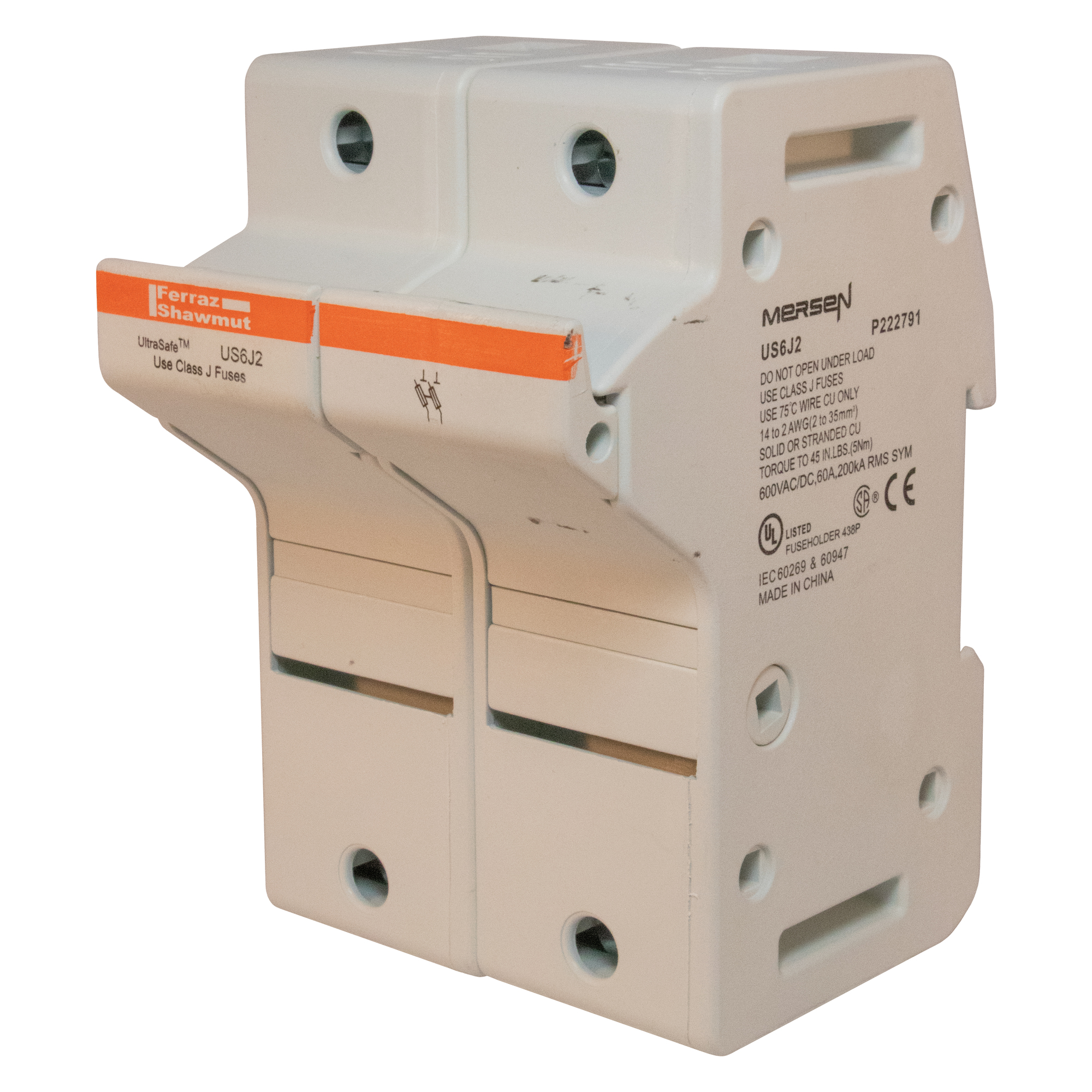 Fuse Holder 600VAC 600VDC Class J 60A 2-Pole Pressure Plate IP65
