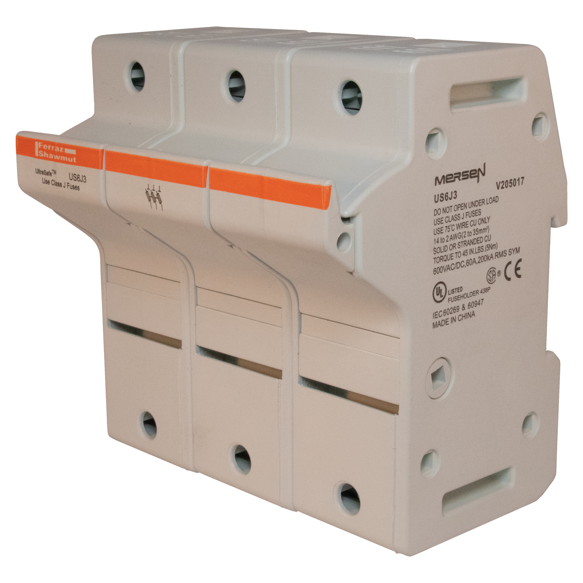 Fuse Holder 600VAC 600VDC Class J 60A 3-Pole Pressure Plate IP65