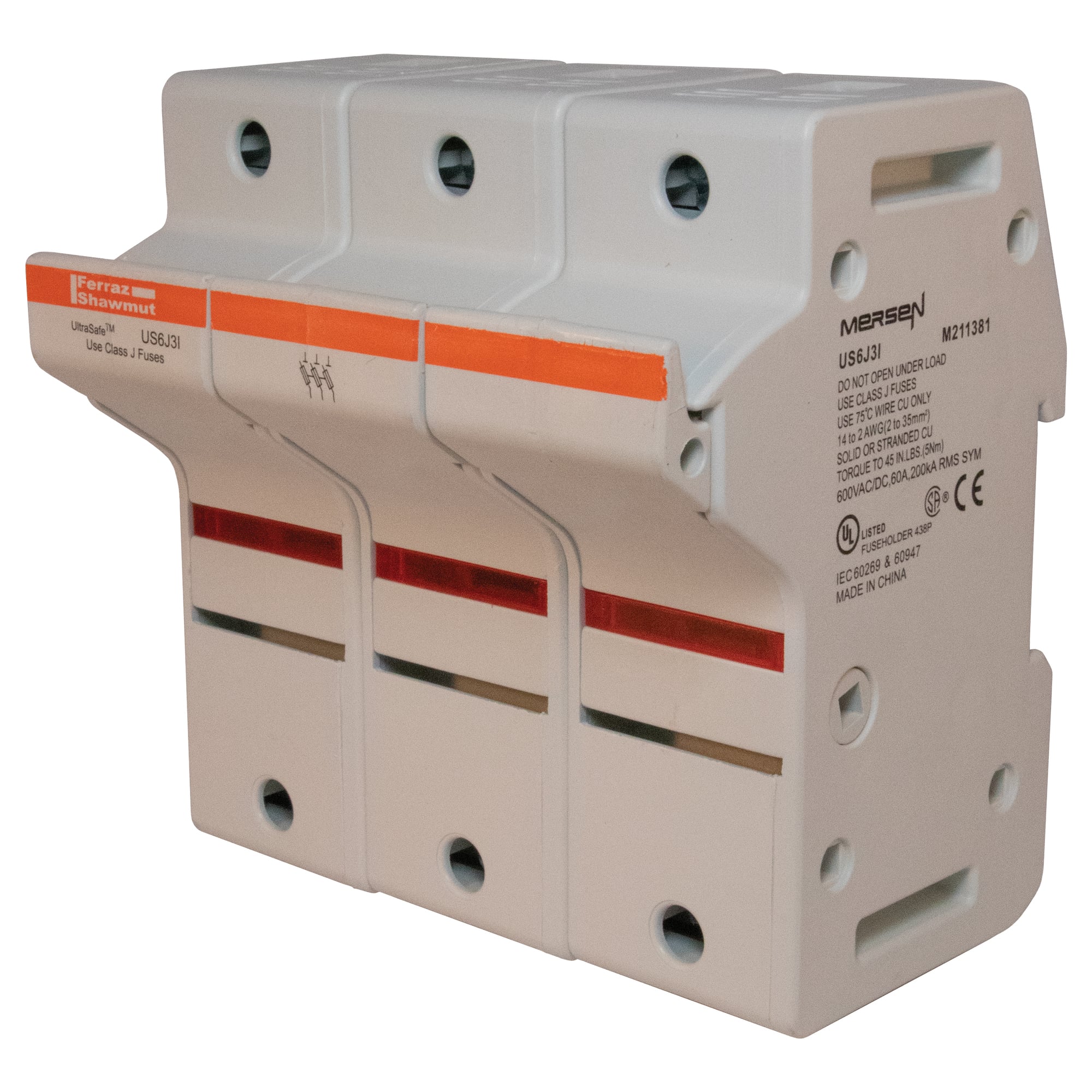 Fuse Holder 600VAC 600VDC Class J 60A 3-Pole LED Pressure Plate IP65