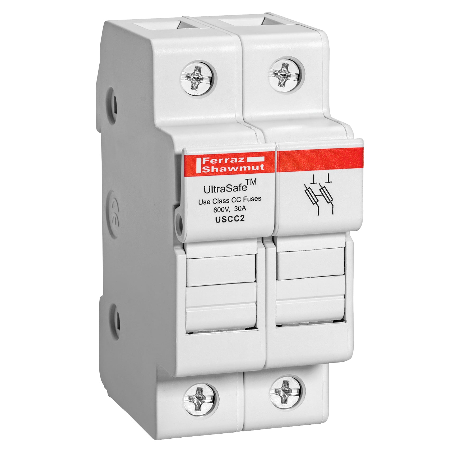Fuse Holder 600VAC 600VDC Class CC 30A 2-Pole Pressure Plate IP65