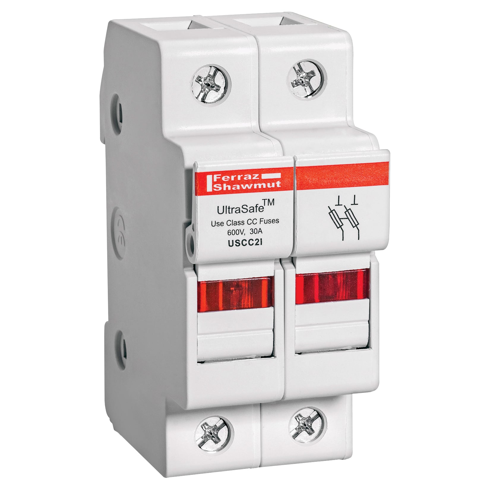 Fuse Holder 600VAC 600VDC Class CC 30A 2-Pole LED Pressure Plate IP65