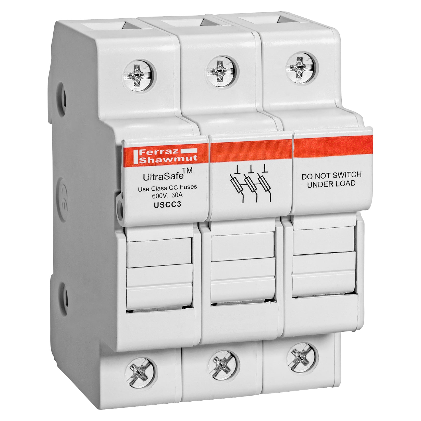 Fuse Holder 600VAC 600VDC Class CC 30A 3-Pole Pressure Plate IP65