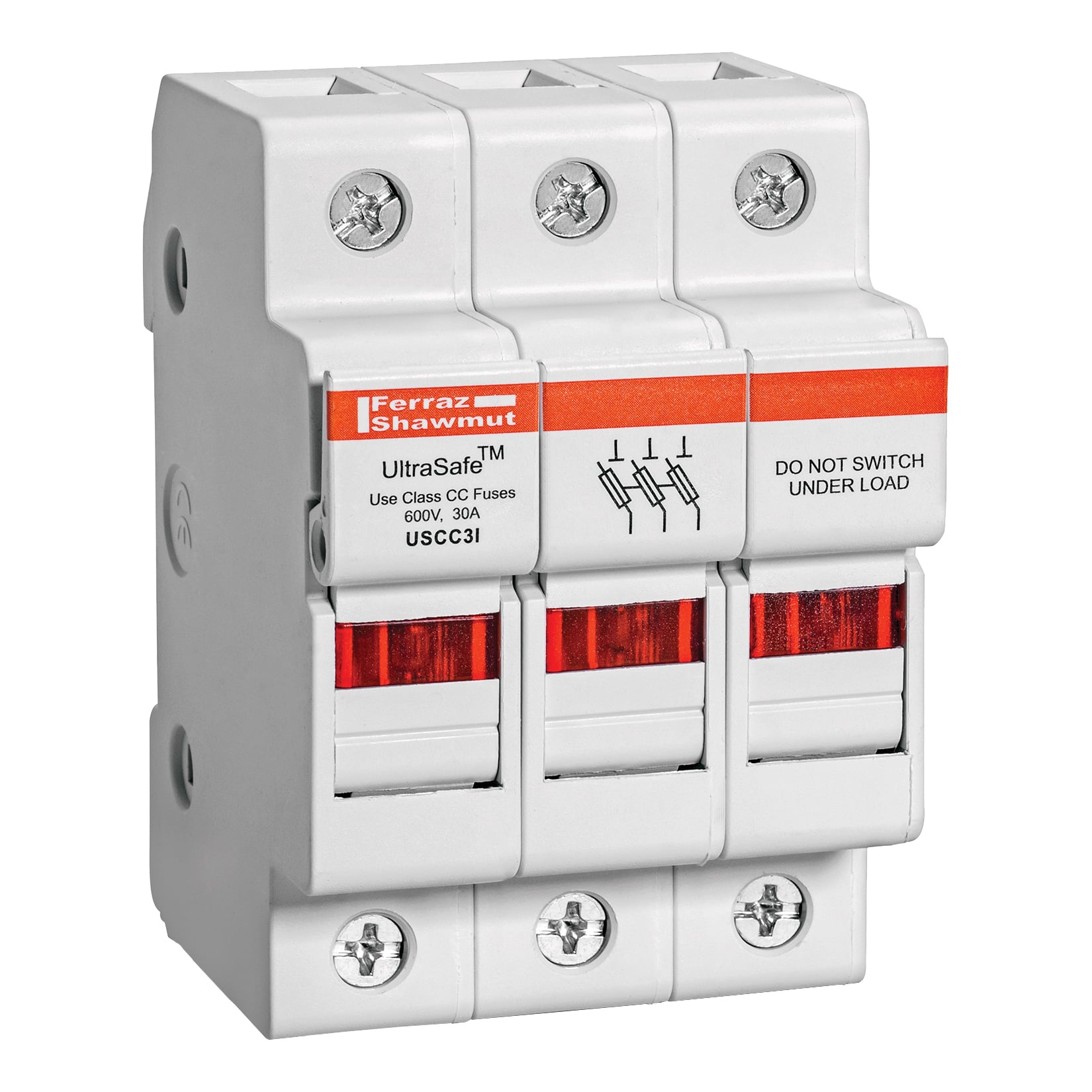 Fuse Holder 600VAC 600VDC Class CC 30A 3-Pole LED Pressure Plate IP65
