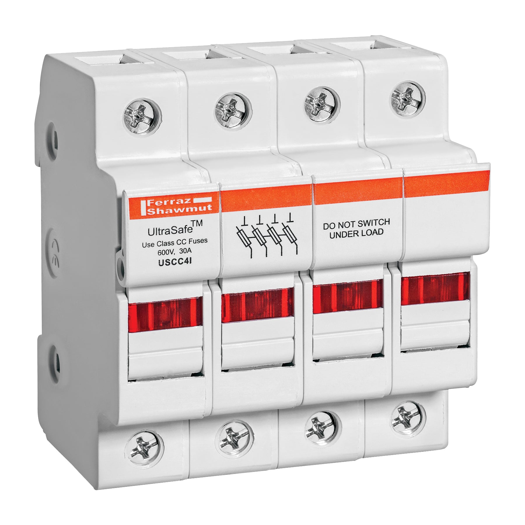 Fuse Holder 600VAC 600VDC Class CC 30A 4-Pole LED Pressure Plate IP65