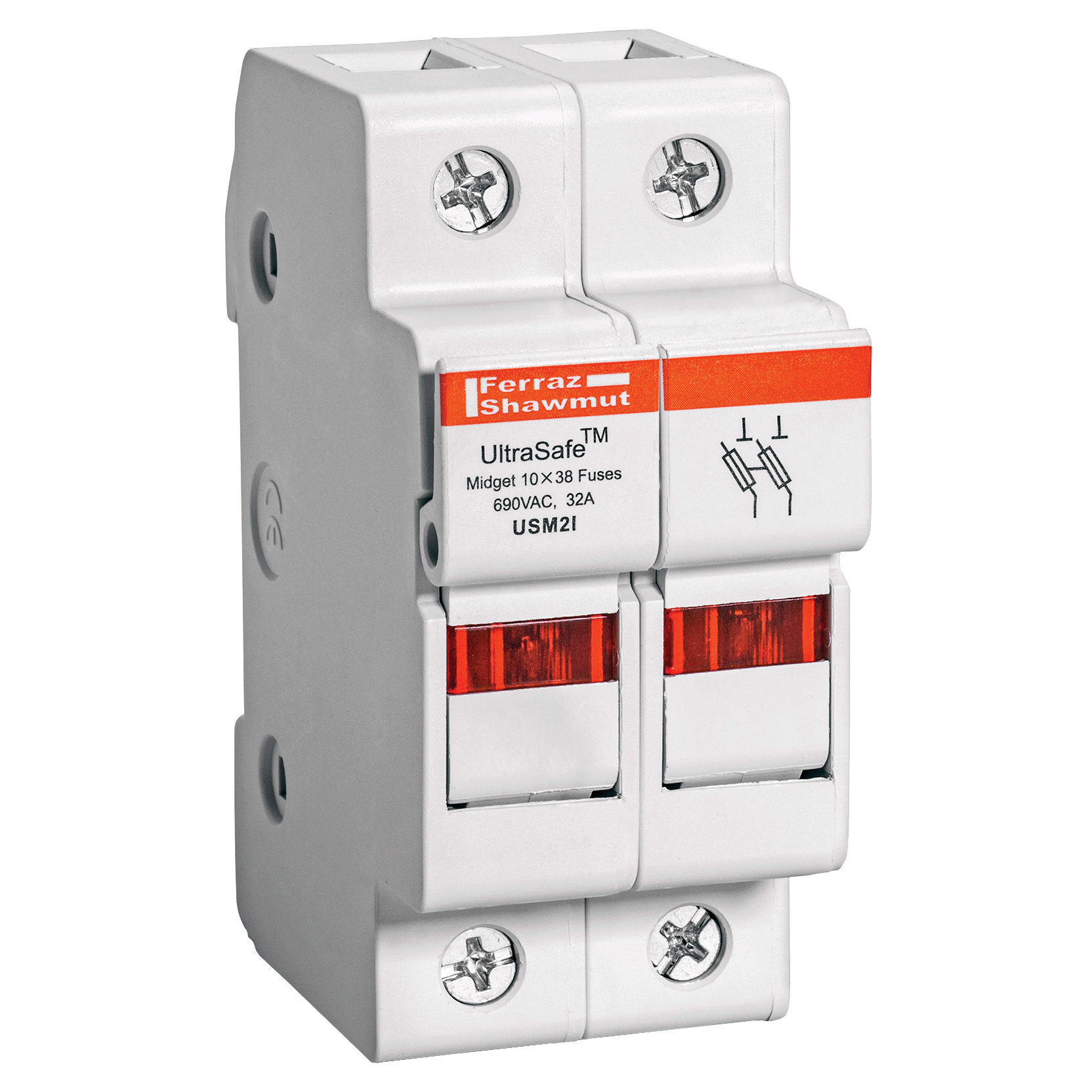 Fuse Holder 600VAC 600VDC Midget 30A 2-Pole LED Pressure Plate IP65