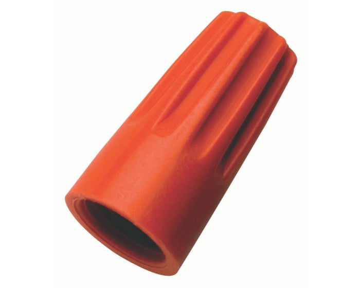 IDEAL, Wire Connector, Wire-Nut, Twist-On, Number Of Conductors: 1 to 5, Conductor Range: 22 - 14 AWG, Min 1-18 w/2-20 MAX 2-14, Color: Orange, Material: Flame-retardant polypropelene, Voltage Rating: 600 V, Environmental Conditions: Tough, UL 94V-2 Flame-Retardant Shell Rated At 105 DEG C (221 F), Model Number: 73B, Flammability Rating: UL 94V-2