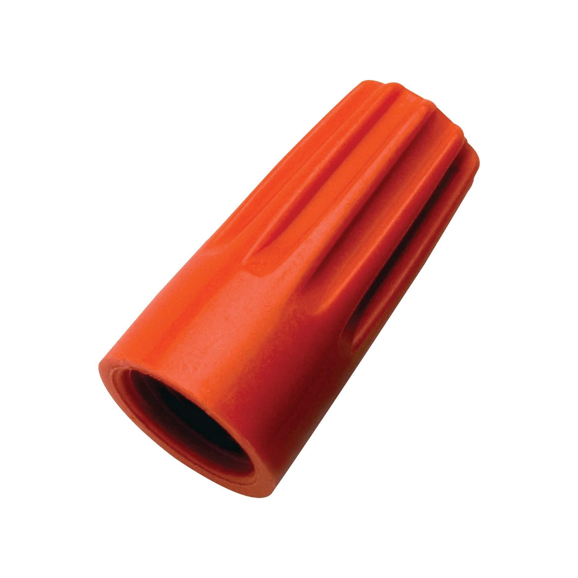 IDEAL, Wire Connector, Wire-Nut, Twist-On, Number Of Conductors: 1 to 5, Conductor Range: 22 - 14 AWG, Min 1-18 w/2-20 MAX 2-14, Color: Orange, Material: Flame-retardant polypropelene, Voltage Rating: 600 V, Environmental Conditions: Tough, UL 94V-2 Flame-Retardant Shell Rated At 105 DEG C (221 DEG F), Model Number: 73B, Flammability Rating: UL 94V-2