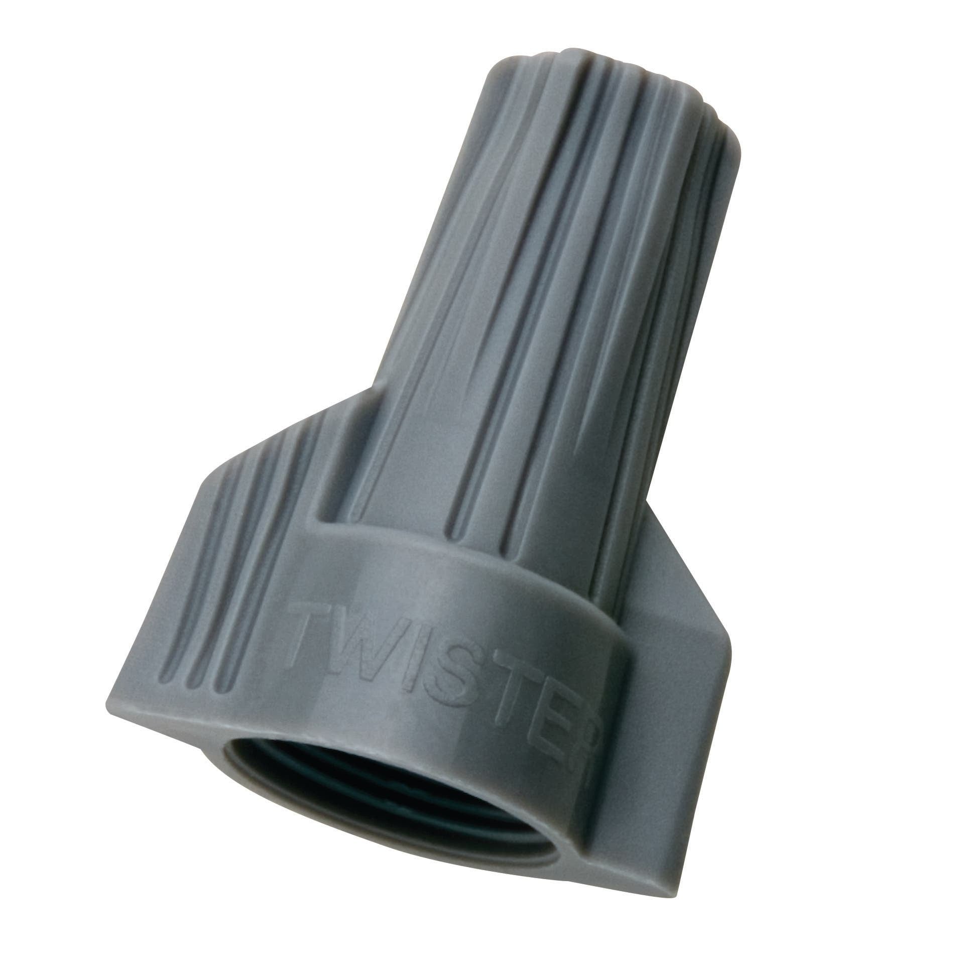 IDEAL, Wire Connector, Twister, Number Of Conductors: 1 to 6, Conductor Range: 18 - 6 AWG, 3/14 AWG Min, 2/8 AWG With 2/12 AWG MAX, Material: Flame-retardant Polypropelene, Color: Gray, Voltage Rating: 600 V, Environmental Conditions: Tough, UL 94V-2 Flame-Retardant Shell Rated At 105 DEG C (221 DEG F), Wire Type: Cu/Cu, Model Number: 342