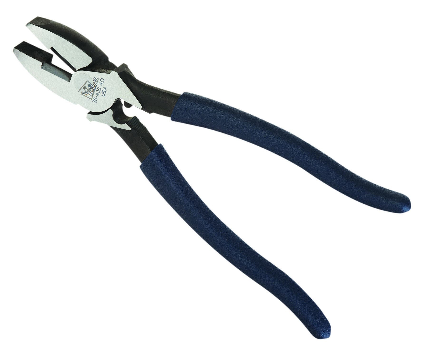 LASERedge High-Leverage Side-Cutting Pliers With Crimping Die, Overall Length: 9-1/4 IN, Vinyl-Coated, Comfort-Grip Handle, Drop-Forged, High-Carbon Steel, Side Cutter Plier, New England Nose, Cutting Edge: Serrated, For Cutting Hardened Wire, Bolts And ACSR, Crimps Bare And Insulated Terminals