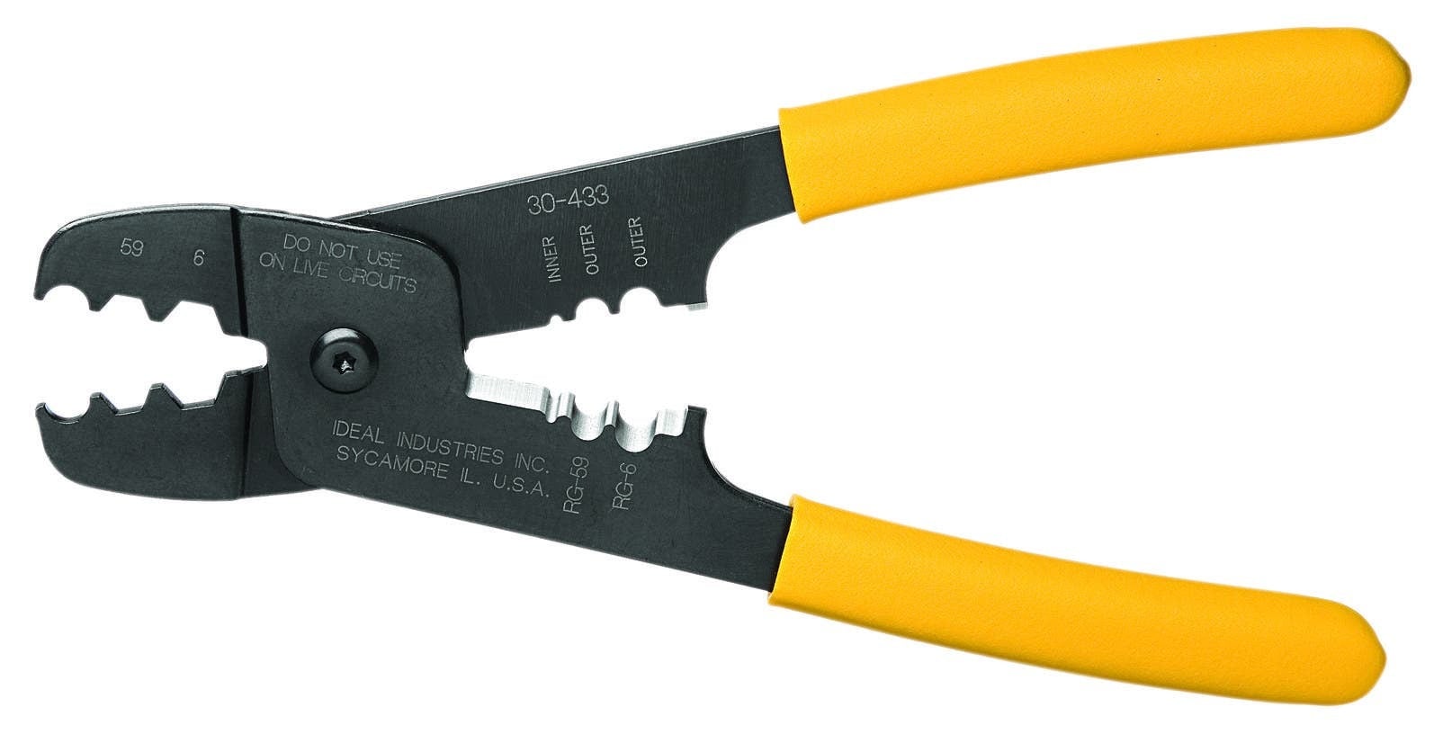Coax Crimp And Strip Tool, Cushioned, Comfort-Grip Handle, Number Of Tools: 1, Number Of Functions: 2, For Crimping F-Connectors And Ring Terminals, Strips RG-59 And RG-6 Coax Cable