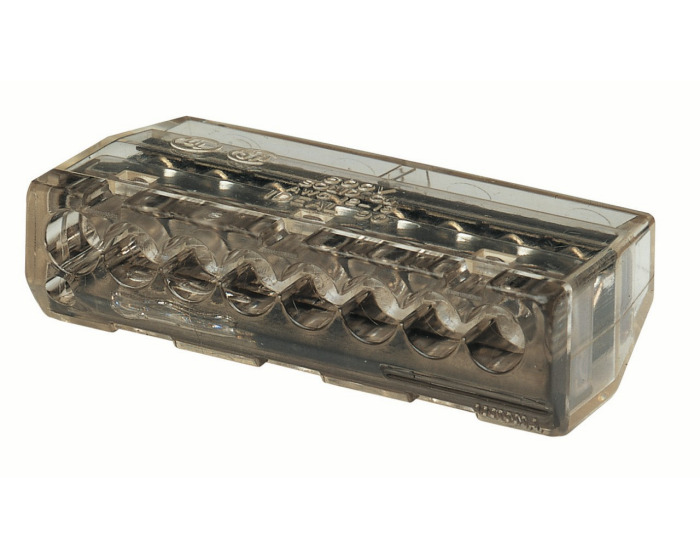 IDEAL, Wire Connector, In-Sure, Push-In, Size: 0.355 IN Length X 1.380 IN Width X 0.717 IN Height, Wire Size: #12 AWG - #20 AWG Solid, #14 AWG - #16 AWG (19 Strand Or Less) #18 AWG (7 Strand Or Less) Stranded, #12 AWG - #14 AWG (19 Strand Or Less) #16 AWG (26 Strand Or Less) 318 AWG (16 Strand Or Less) Stranded (Tin Bonded), Connection: 8 Ports, Color: Black, Voltage Rating: 600 V Maximum Building Wire, 1000 V Maximum Signs And Lighting Fixtures, Temperature Rating: 105 DEG C Shell Rated, Wire Type: Solid, Stranded, Stranded (Tin Bonded), Model: 90