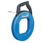 IDEAL, Fish Tape, Blued-Steel, Tuff-Grip Pro, Length: 120 FT, Width: 1/8 IN, Thickness: 060 IN, Tensile Strength: 1600 LB, Tape End: Formed Hook, Material: Highest Grade Carbon Steel, Case Diameter: 12 IN, Replacement Tape: 31-036