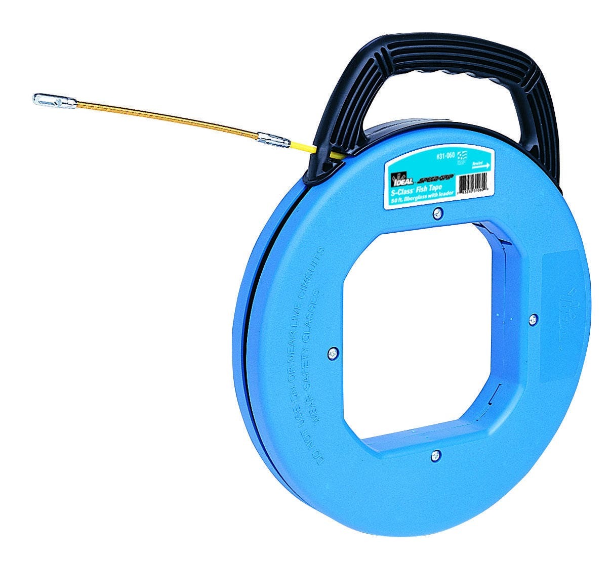 IDEAL, Fish Tape, S-Class, Tuff-Grip Pro, Length: 50 FT, Tape End: Leader, Material: Nylon Jacket, Structural Glass Core, Fiberglass Tape, Case Diameter: 12 IN, Replacement Tape: 31-150, Diameter: 3/16 IN