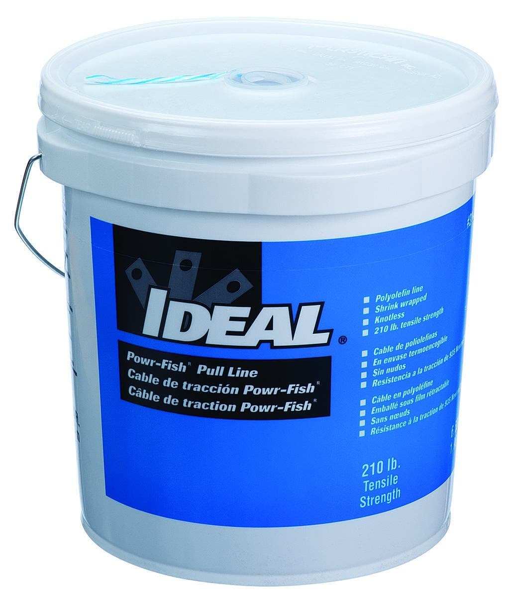 IDEAL, Pull-Line, Powr-Fish, Heavy Duty, Length: 6,500 FT, Tensile Strength: 210 LB, Material: Fiber Polyline, Color: White With Blue Tracer, Capacity: 4 GAL Pail