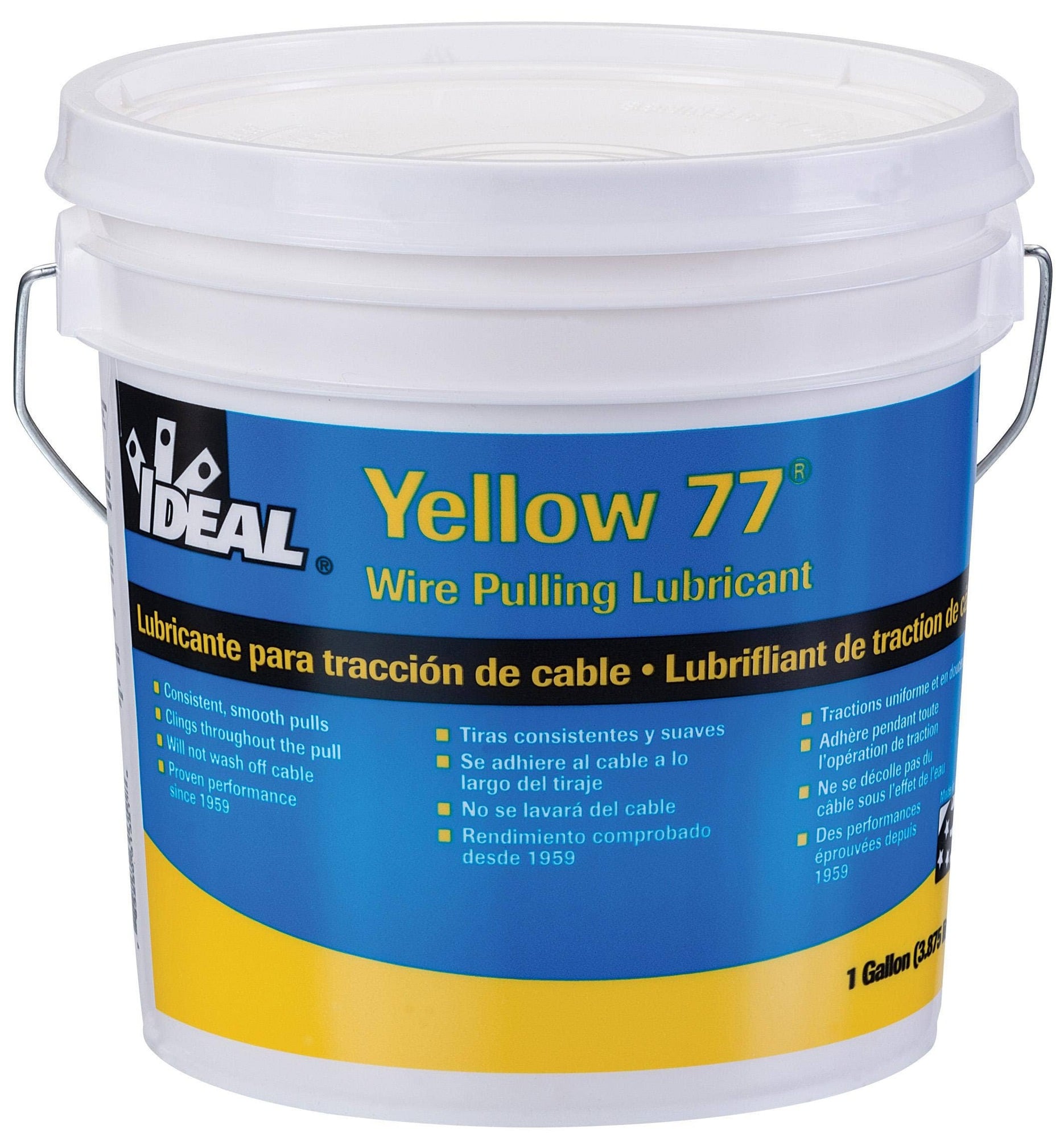 Yellow 77 Lubricant, Size: 1 GAL, Container: Bucket, Specific Gravity: 0.98, Plastic Safe: Yes, Slight Perfume Odor, Voc: 2.7 GPL (As Packaged, Minus Water), Working Temperature: 40 - 100 DEG F, Boiling Point: 212 DEG F (100 DEG C), Percent Volatile By Volume: Less Than 90 PCT, Percent Solid By Weight: Approximately 20 PCT, Yellow Paste, 7 - 8.5 pH, Solubility In Water: Moderate, Storage Temperature: 32 - 130 DEG F, Ul Listed, For Wire Pulling