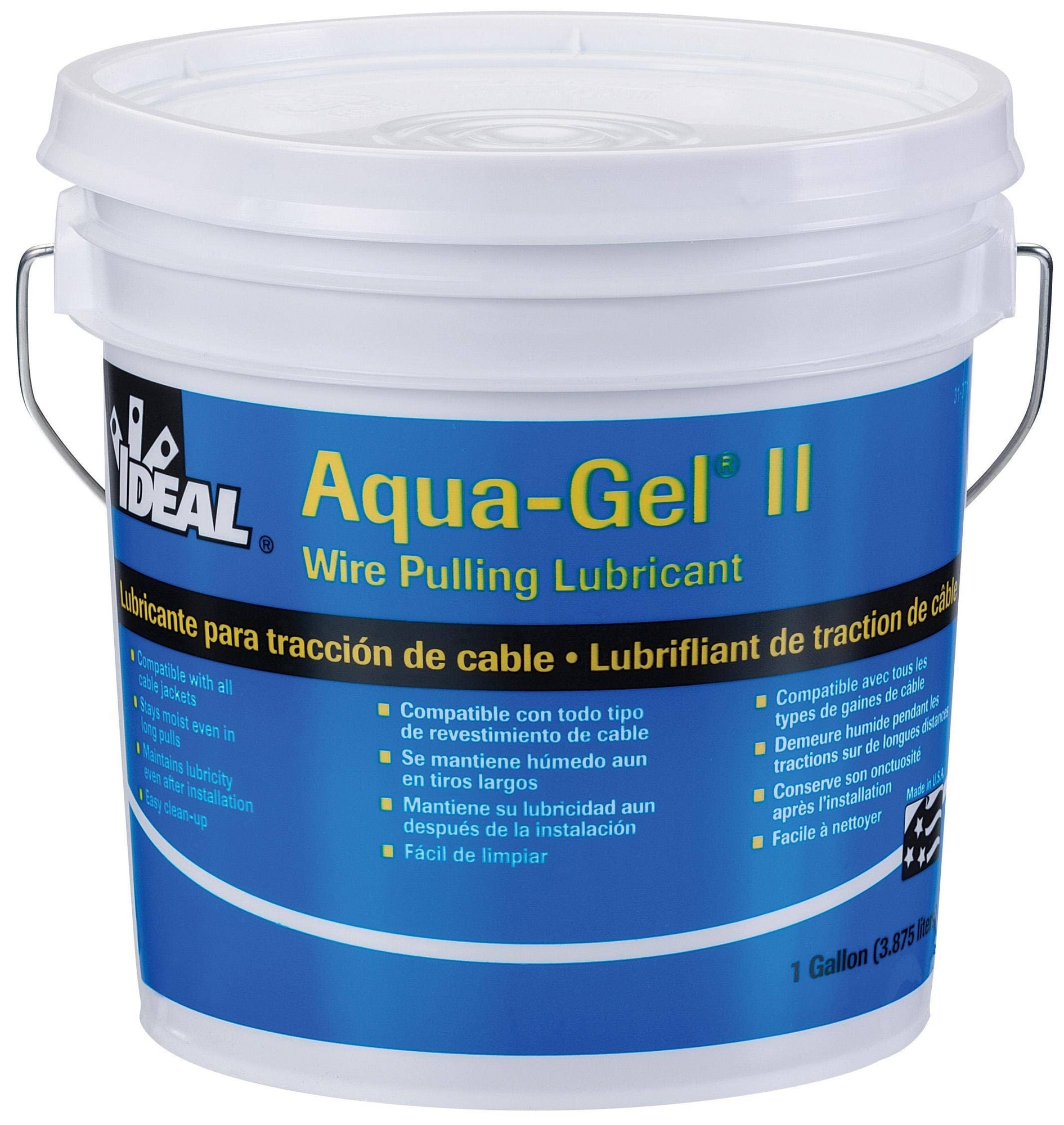 Aqua-Gel II Lubricant, Size: 1 GAL, Container: Bucket, Specific Gravity: 0.98, Plastic Safe: Yes, Mild Odor, Voc: 1.7 GPL (As Packaged, Minus Water), Working Temperature: 40 - 100 DEG F, Boiling Point: 212 DEG F (100 DEG C), Percent Volatile By Volume: Less Than 90 PCT, Percent Solid By Weight: Approximately 10 PCT, Clear Blue Gel, 7 - 8 pH, Solubility In Water: Infinite, Storage Temperature: 32 - 180 DEG F, Ul Listed, For Cable Pulling