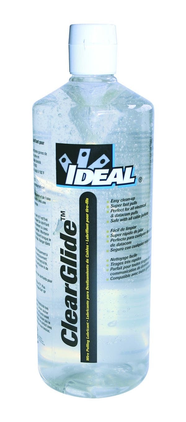 ClearGlide Lubricant, Size: 1 QT, Container: Squeeze Bottle, Specific Gravity: 1.09, Plastic Safe: Yes, Slight Odor, Voc: 17.4 GPL (As Packaged, Minus Water), Working Temperature: 40 - 100 DEG F, Boiling Point: 212 DEG F (100 DEG C), Percent Volatile By Volume: Less Than 98 PCT, Percent Solid By Weight: Approximately 5 PCT, Clear, Colorless Gel, 7 - 8 pH, Solubility In Water: Infinite, Storage Temperature: 32 - 180 DEG F, Ul Listed, For Wire Pulling