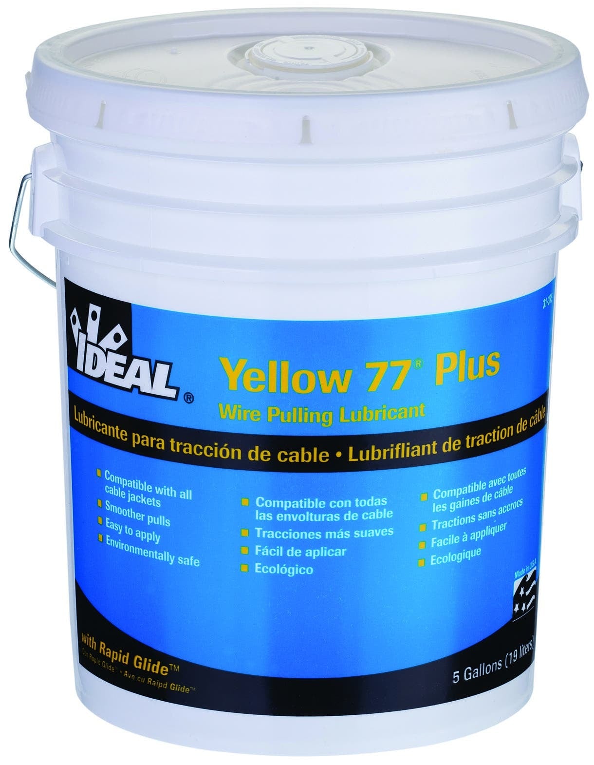 Yellow 77 Plus Lubricant, Size: 5 GAL, Container: Pail, Specific Gravity: 0.93, Plastic Safe: Yes, Slight Odor, Voc: 2.6 GPL (As Packaged, Minus Water), Working Temperature: 40 - 100 DEG F, Boiling Point: 212 DEG F (100 DEG C), Percent Volatile By Volume: Less Than 90 PCT, Percent Solid By Weight: Approximately 15 PCT, Yellow Creamy Paste, 6.5 - 7.5 pH, Solubility In Water: Moderate, Storage Temperature: 32 - 190 DEG F, Ul Listed, For Wire Pulling