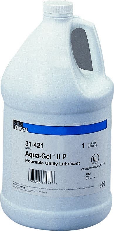 Aqua-Gel IIP Lubricant, Size: 1 GAL, Container: Pail, Specific Gravity: 0.98, Plastic Safe: Yes, Mild Odor, Voc: 1.2 GPL (As Packaged, Minus Water), Working Temperature: 40 - 100 DEG F, Boiling Point: 212 DEG F (100 DEG C), Percent Volatile By Volume: Approximately 90 PCT, Percent Solid By Weight: Approximately 10 PCT, Aqua Pourable Gel, 7 - 8 pH, Solubility In Water: Infinite, Storage Temperature: 32 - 180 DEG F, Ul Listed, For Cable Pulling