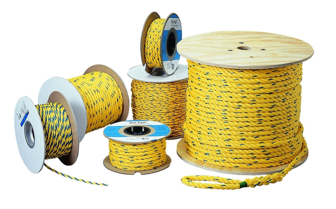 Pro-Pull Rope, 3/4 IN Rope, 600 FT Length, Yellow Rope With Blue Tracer, Tensile Strength: 7650 LB, Package Configuration: Spool, Polypropylene
