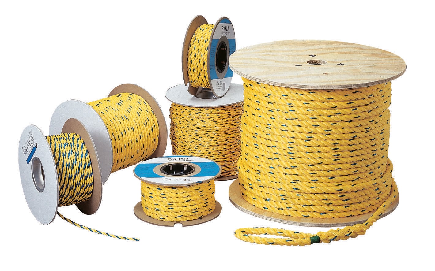 Pro-Pull Rope, 3/4 IN Rope, 1200 FT Length, Yellow Rope With Blue Tracer, Tensile Strength: 7650 LB, Package Configuration: Spool, Polypropylene