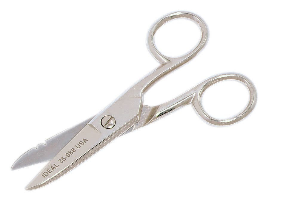 IDEAL, Scissor With Stripping Notch, Electrician's, Length Of Cut: #16 AWG Solid And #12 AWG Stranded Wire, Finish: Chrome Over Nickel Plating