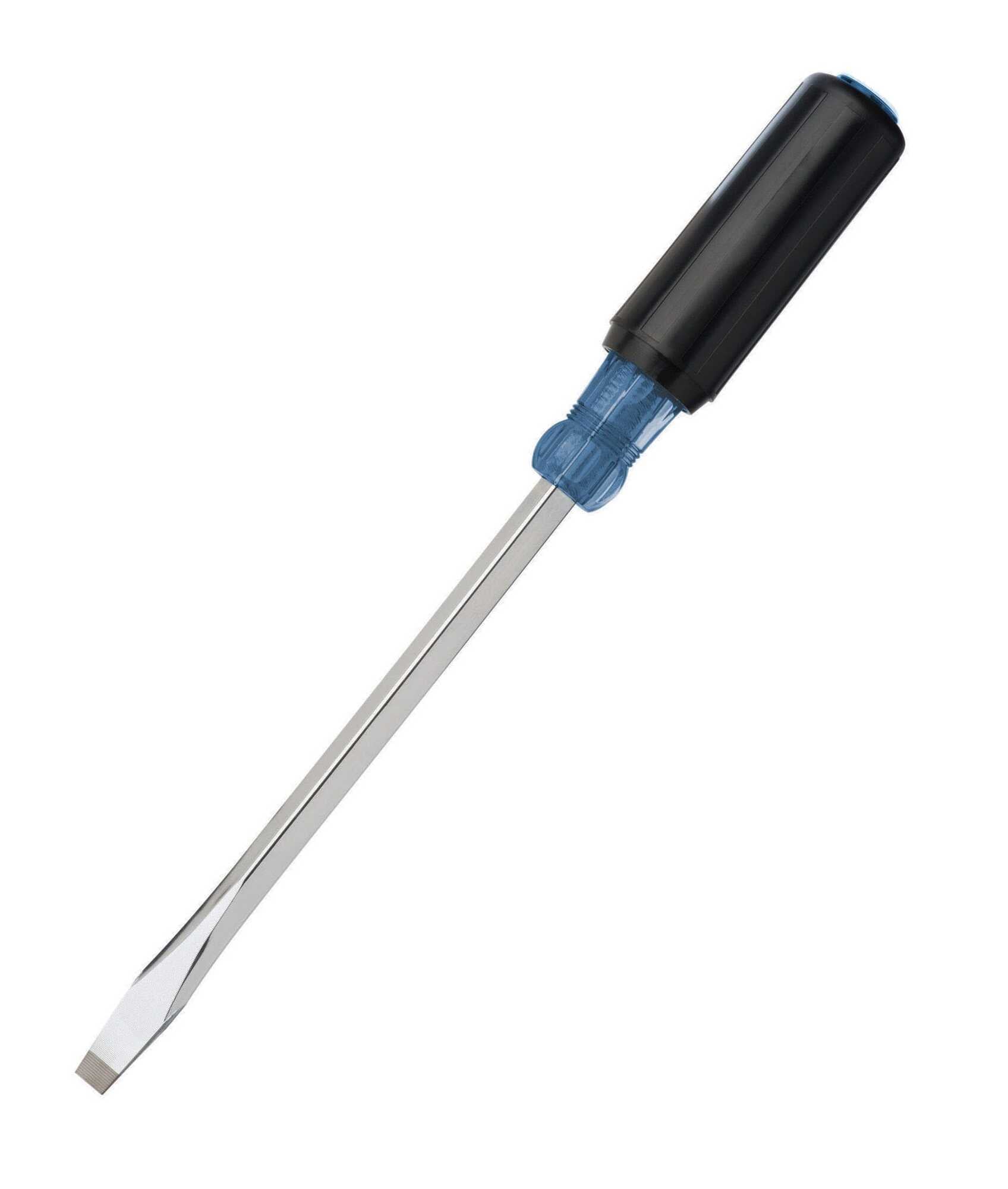 IDEAL, Screwdriver, Heavy-Duty, Slotted, Keystone Tip, Tip Size: 1/4 IN, Overall Length: 11 IN, Shank Length: 6 IN, Shank Shape: Round, Handle Type: Cushioned Rubber Grip, Blade Material: Chrome Vanadium Steel, Tip Type: Keystone, Shank Size: 5/16 IN, Warranty: Lifetime Guarantee