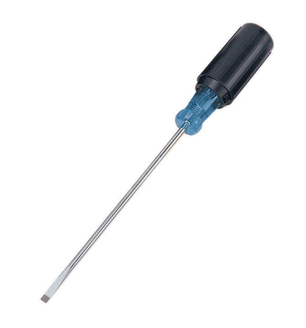 IDEAL, Screwdriver, Electrician's, Tip Size: 3/16 IN, Overall Length: 9-3/4 IN, Shank Length: 6 IN, Handle Type: Cushioned Rubber Grip, Blade Material: Chrome Vanadium Steel, Blade Finish: Nickel-Chrome Plating, Tip Type: Cabinet, Shank Size: 3/16 IN