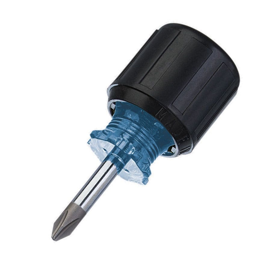 IDEAL, Screwdriver, Phillips, Phillips Head Screws, Tip Size: #2, Overall Length: 3-3/8 IN, Shank Length: 1 IN, Handle Type: Cushioned Rubber Grip, Blade Material: Chrome Vanadium Steel, Blade Finish: Nickel-Chrome Plating, Tip Type: Phillips, Shank Size: #2 IN, Warranty: Lifetime Guarantee
