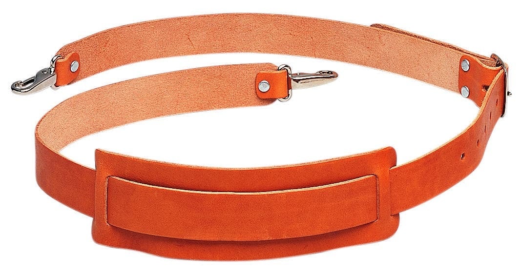 Premium Shoulder Strap, 2 IN Width, Leather, Nickel Plated Buckle Finish
