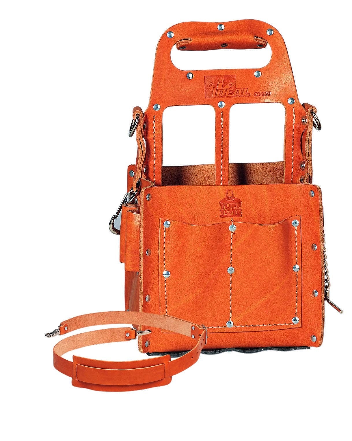 Tuff-Tote Tool Carrier, Number Of Pockets: 6, Bag Type: Tool Carrier, Premium Leather, Includes: Removable Shoulder Strap, Dimensions: 6 X 8 IN