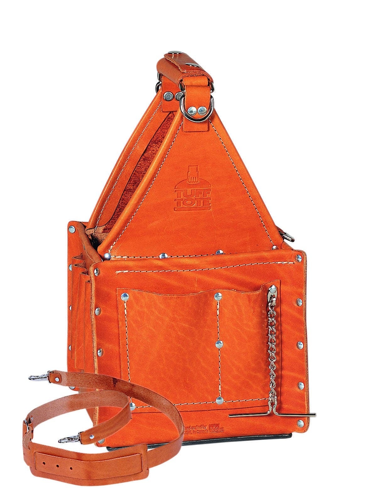 Tuff-Tote Ultimate Tool Carrier, Number Of Pockets: 21, Bag Type: Tool Carrier, Premium Leather, Includes: Removable Shoulder Strap, Dimensions: 8 X 8 IN
