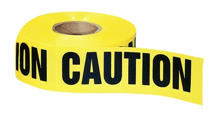 Barricade Tape, 3 IN Roll Width, 1000 FT Roll Length, Caution Legend, LDPE, Yellow, 4 MIL Thickness, Elongation: = 400 PCT ASTM D882-75B, Tensile Strength: 2350 PSI TD, 1893 PSI MD ASTM D882, OSHA Specifications Section 1010.144