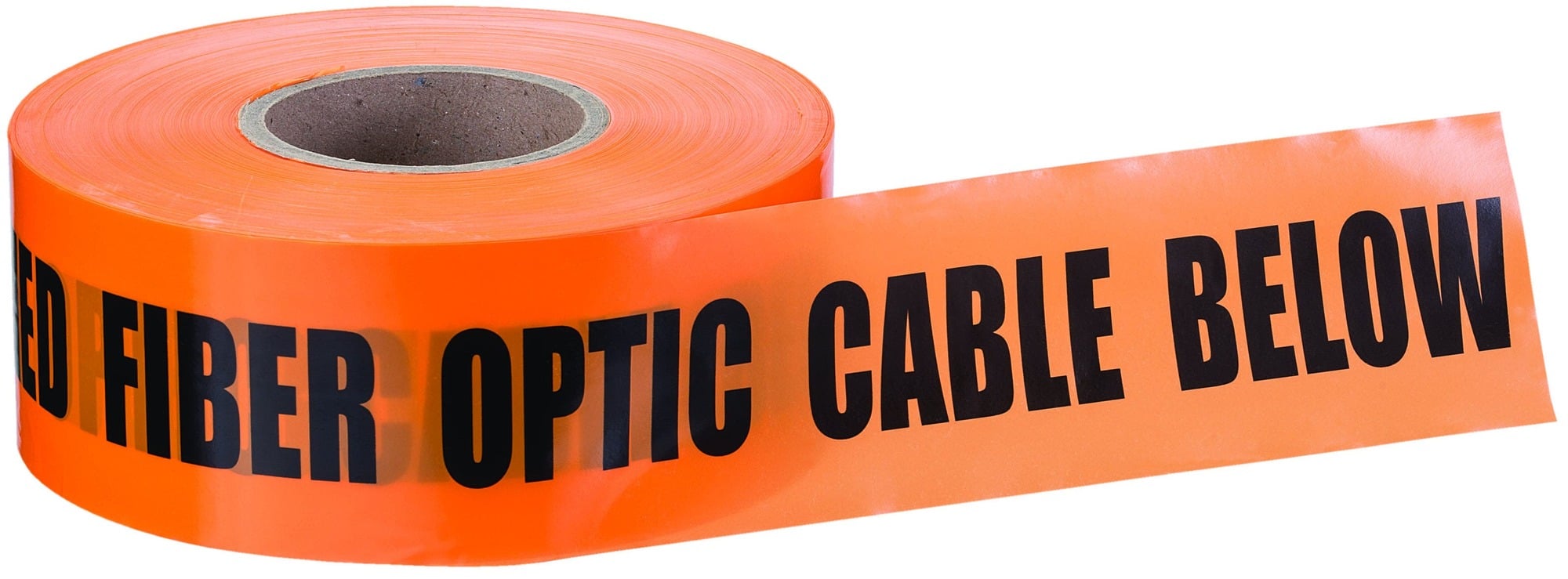 Non-Detectable Underground Tape, 3 IN Roll Width, 1000 FT Roll Length, Caution Buried Fiber Optic Line Below Legend, LDPE, Orange, 4 MIL Thickness, Elongation: 500 PCT ASTM D882-75B, Tensile Strength: 2750 PSI ASTM D882, Recommended Burial Depth: 4 - 6 IN, For Protection, Location And Identification Of Underground Utility Installations
