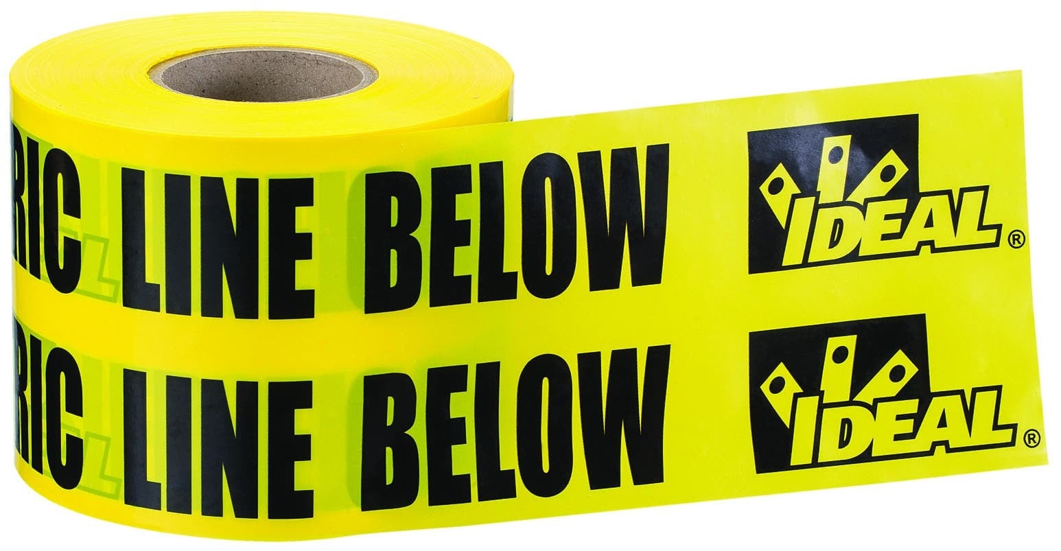 Non-Detectable Underground Tape, 6 IN Roll Width, 1000 FT Roll Length, Caution Buried Electric Line Below Legend, LDPE, Yellow, 4 MIL Thickness, Elongation: 500 PCT ASTM D882-75B, Tensile Strength: 2750 PSI ASTM D882, Recommended Burial Depth: Less Than 12 IN, For Protection, Location And Identification Of Underground Utility Installations