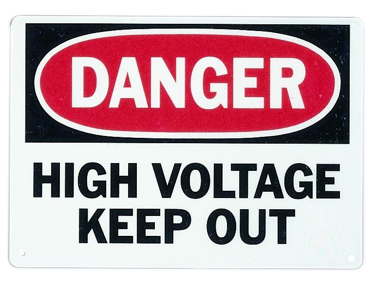 Safety Sign, Fiberglass, 14 IN Length, 10 IN Width, Danger  High Voltage Legend, For Indoor And Outdoor Use