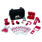 IDEAL, Lockout Or Tagout Kit, Basic, Material: Nylon Zipper, Number Of Pieces: 15, Includes: (2) 44-810 Hinged Single-Pole Breaker Lockouts, (1) 44-809 Universal 277V Breaker Lockout/Single Pole, (1) 44-807 480/600V Breaker Lockout, (1) 44-789 Wall Switch Lockout, (1) 44-906 3/4 IN Red Padlock, (1) 44-800 1 IN Safety Lockout Hasp, (5) 44-849 Lockout Tags Do Not Operate (striped), (1) 44-783 Universal Multi-Pole Breaker Lockout, (1) 110V Plug Lockout, (1) IA-3240 Zipper Pouch