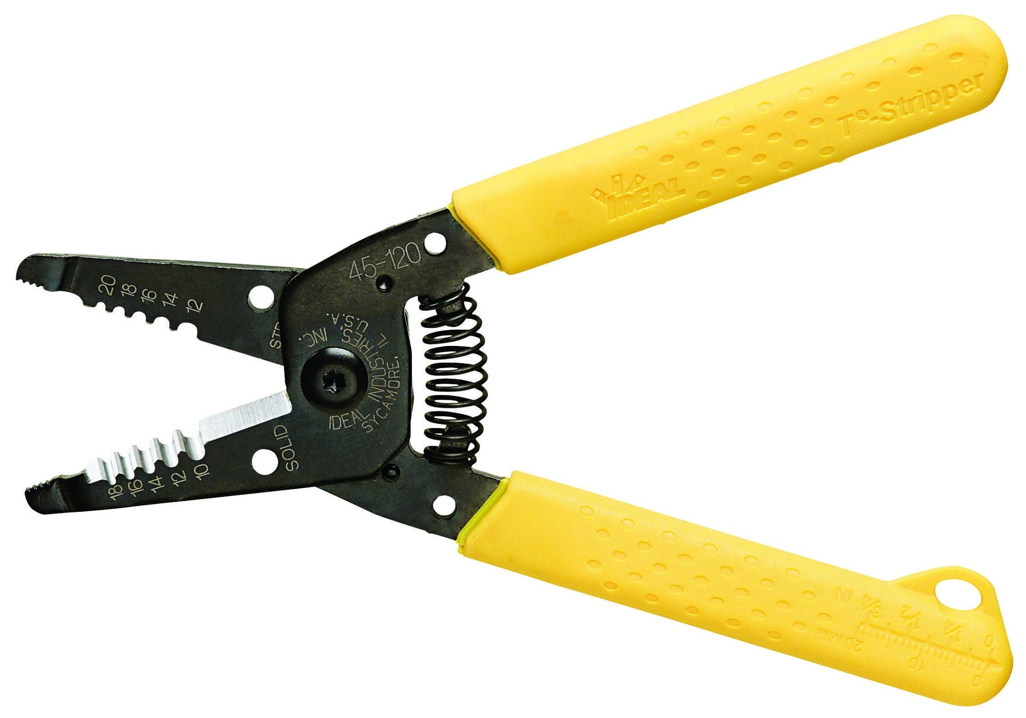T-5 T-Stripper Wire Stripper, Size: 10 - 18 AWG Solid, 12 - 20 AWG Stranded, Straight Handle, Tough Steel, Tough Steel Handle, Knife-Type Blade, Black Oxide Finish, For Stripping Solid Or Stranded Wire