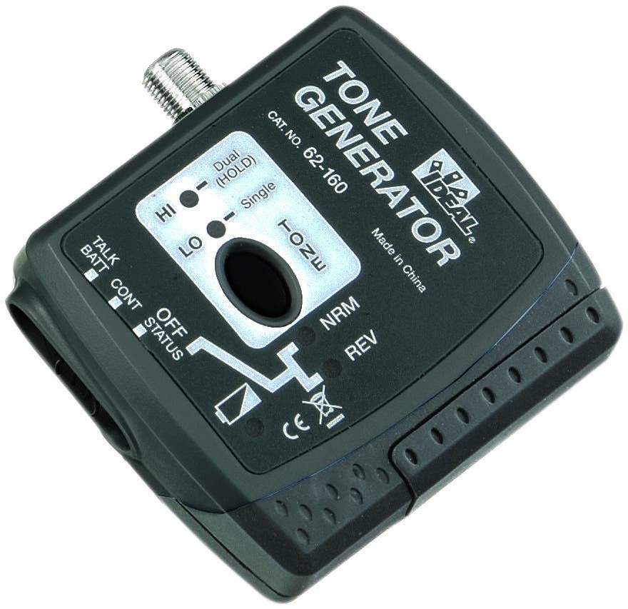 Tone Generator, Battery: (1) 9 V Battery (Included), Battery Life: 70 HR Typical, Tone Frequencies: Dual: 1116 And 919 HZ, Single: 919 HZ, Tone Power (600 OHM): Hi: 7 DBM, Lo: 1 DBM, Dimensions: 2.7 IN X 2.6 IN X 1.1 IN, Weight: 4 OZ (Including Battery)