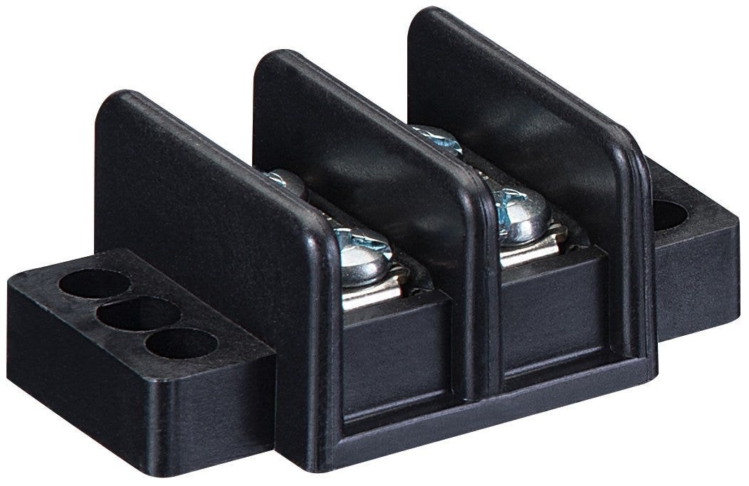 IDEAL, Terminal Strip, Wire Size: 22 - 10 AWG, Spacing: 0.562 IN, Amperage Rating: 30 AMP, Voltage Rating: 600 V, Material: Zinc-Plated Steel Screw, Number Of Circuits: 2, Torque Rating: 16 IN-LB, Terminal Screw Size: 2