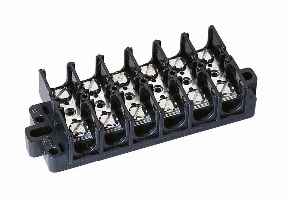 IDEAL, Terminal Strip, Wire Size: 22 - 6 AWG, Spacing: 0.625 IN, Amperage Rating: 60 AMP, Voltage Rating: 600 V, Material: Nickle-Plated Brass, Number Of Circuits: 8, Torque Rating: 20 IN-LB, Terminal Screw Size: 8