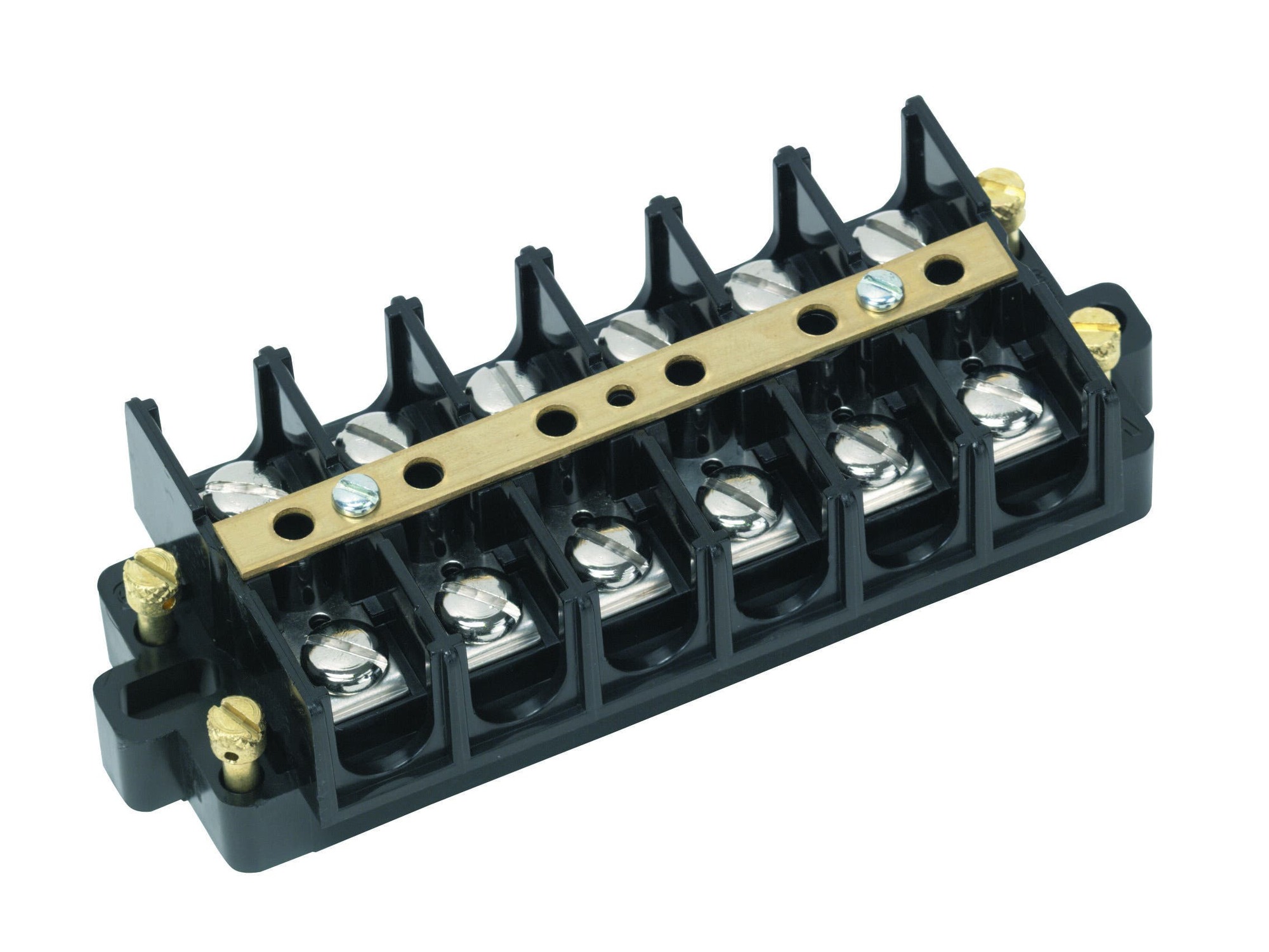 IDEAL, Terminal Strip, Wire Size: 22 - 6 AWG, Spacing: 0.625 IN, Amperage Rating: 60 AMP, Voltage Rating: 600 V, Material: Nickle-Plated Brass, Number Of Circuits: 8, Torque Rating: 20 IN-LB, Terminal Screw Size: 8