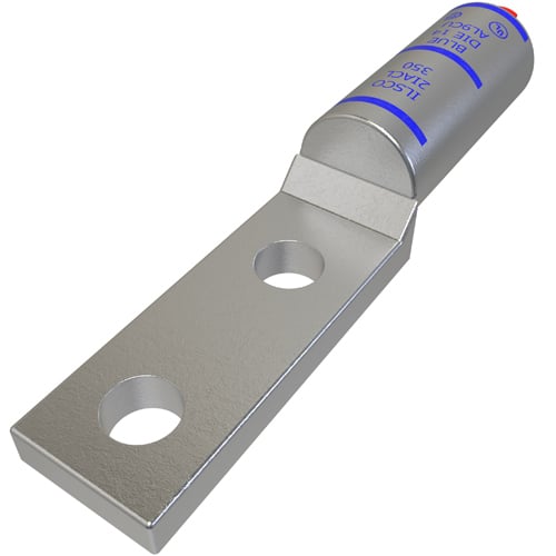 Surecrimp Aluminum Compression Lug, Dual Rated, Conductor Size 350, 2 Holes, 1/2in Bolt Size, 1-3/4in Hole Spacing, No Sight Window, Narrow Tang, Tin Plated, UL, CSA