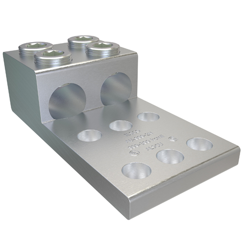 Aluminum Mechanical Lug, Conductor Range 800-300, 2 Ports, 6 Holes, 1/2in Bolt Size, 1-3/4in Hole Spacing, Tin Plated, UL, CSA